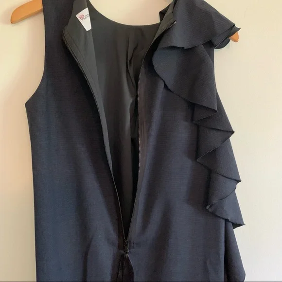 RED Valentino Navy / Black Pattern Ruffle Wool Dress, US 6
